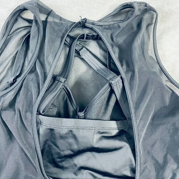 Torrid Underwire Long Mesh‎ Overlay Swim Dress With Brief 1 D/DD Deep Black - Picture 9 of 15